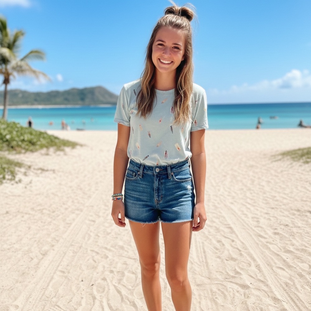 Pimkie unique Light green Beach Tshirt & denim shirt combo- BNWOT
